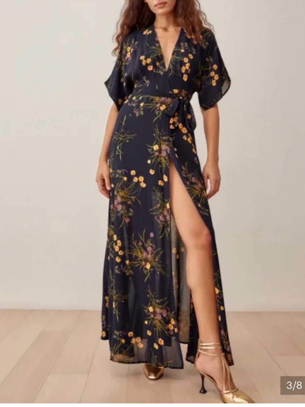 Reformation Navy Floral Wrap Maxi Dress